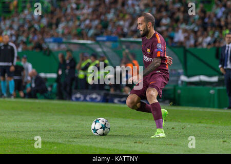 Lisbona, Portogallo. 27Sep, 2017. Barcellona il defender dalla Spagna aleix vidal (22) durante il gioco del 2° round della UEFA Champions League gruppo d, sporting cp v fc barcelona credit: Alexandre de Sousa/alamy live news Foto Stock