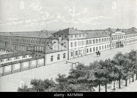 Voghera caserma di cavalleria Vittorio Emanuele xilografia di Barberis Foto Stock