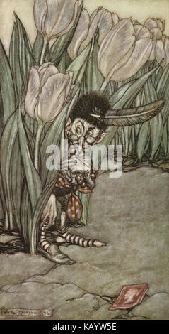 Quando ha sentito la voce di Pietro ha schioccato in allarme dietro un tulipano Foto Stock