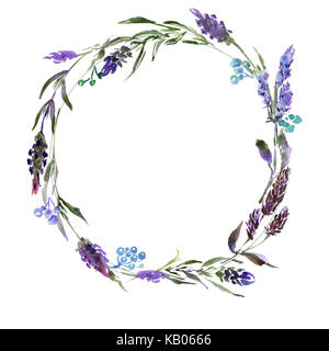 Ghirlanda acquerello romantico viola estate Cornice di fiori Foto Stock