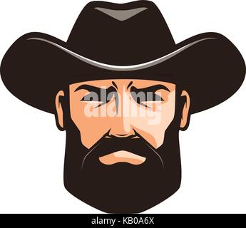 Cowboy americano logo o etichetta. sceriffo, wrangler, rodeo simbolo. cartoon illustrazione vettoriale Illustrazione Vettoriale