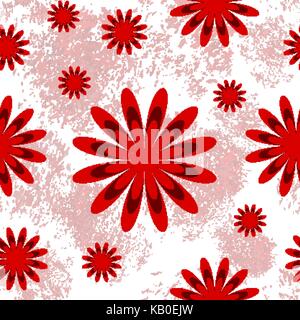 Modello senza cuciture con fiori di colore rosso su bianco Illustrazione Vettoriale