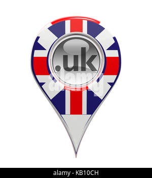 3d dominio pin marker con regni uniti bandiera isolato Foto Stock