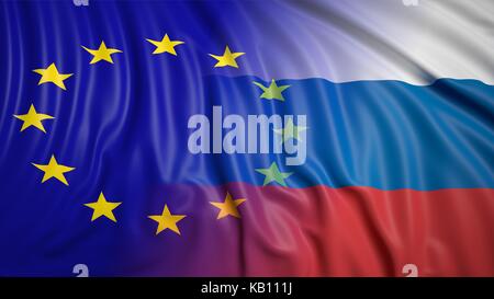 Close-up di russo e bandiera UE Foto Stock