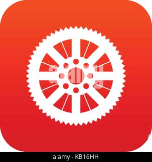Ruota dentata dalla bike icona rossa digitale Illustrazione Vettoriale