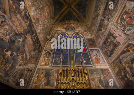 Una vista dell'inferno, un affresco di Giovanni da Modena (1410), all'interno della cappella Bolognini cappella all interno della basilica di San Petronio a Bologna. Foto Stock