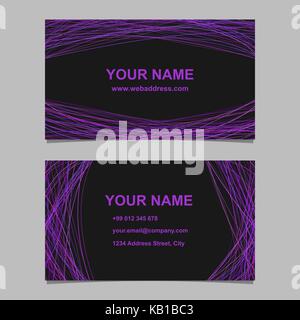 Abstract business card template design set - illustrazione vettoriale con viola strisce arcuate su sfondo nero Illustrazione Vettoriale