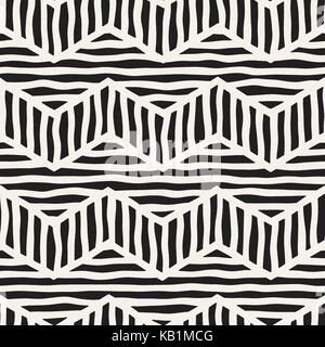 Vector seamless disegnati a mano pattern. zig-zag e stripe linee ruvida. tribal design background etnici doodle texture. Illustrazione Vettoriale