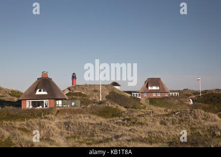 Con tetto di paglia casa in Hörnum, isola di Sylt, SCHLESWIG-HOLSTEIN, Germania, Foto Stock