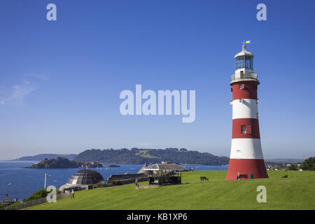 Inghilterra, Devon, Plymouth, Plymouth Hoe, faro, chiamato Smeaton's Tower o Eddystone Lighthouse, Foto Stock