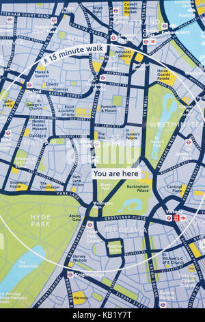 Inghilterra, Londra, mappa della città, gamma pezzo di James e Hyde park, Foto Stock