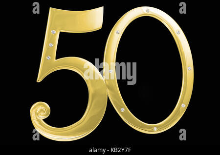 Oro photo frame compleanno il 50 anniversario di isolamento su uno sfondo nero Foto Stock