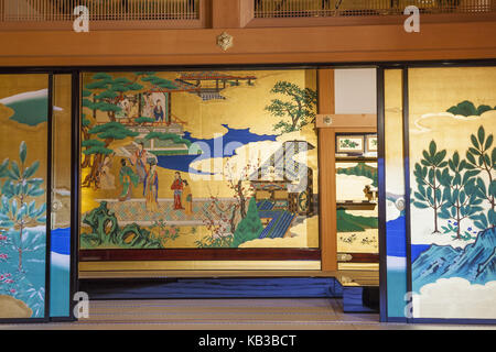 Giappone, Kyushu, Kumamoto, castello Kumamoto, palazzo Honmaru-goten, interno, pittura murale, Foto Stock