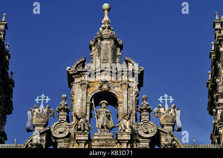 Spagna, Galizia, particolare della facciata sud della cattedrale di Santiago de Compostela, Foto Stock