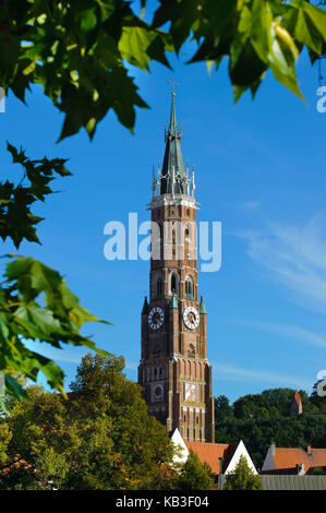 Landshut in bassa Baviera, torre della chiesa di San Martino, Foto Stock