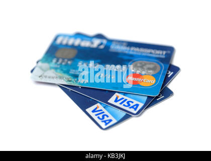 Carte di credito ritagliare isolati su sfondo bianco Foto Stock