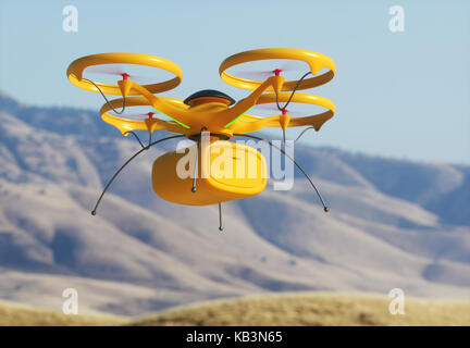 3D'illustrazione. Immagine concettuale della consegna del pacchetto da fuco. Drone (UAV) utilizzate per il trasporto di pacchetti. Foto Stock