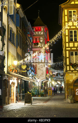 Francia, BAS RHIN, Strasburgo, città vecchia elencati come patrimonio mondiale dall' UNESCO, decorazione di Natale a rue du Maroquin Foto Stock