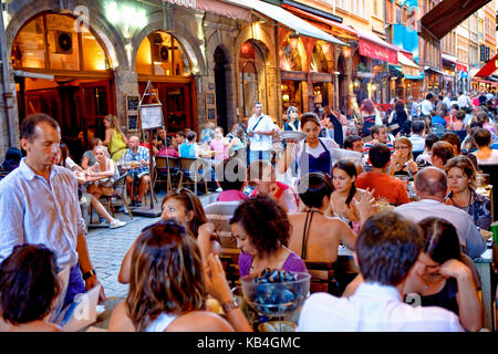 Ristorante in rue merciere a Lione Foto Stock