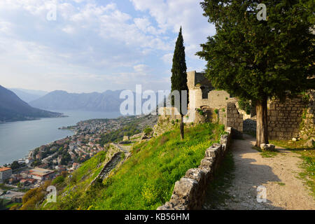 Montenegro, costa adriatica, kotor bay, La vecchia città di Kotor elencati come patrimonio mondiale dall' UNESCO, st. Giovanni Rocca Foto Stock