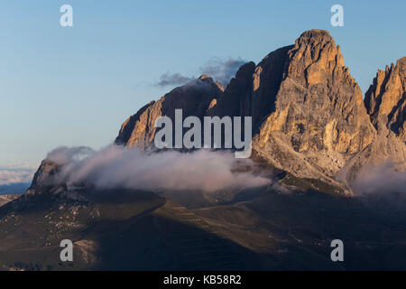 Europa, Italia, Alpi, Dolomiti, Monti, Sassolungo, Vista dal Rifugio Sass Becè Foto Stock