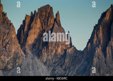 Europa, Italia, Alpi, Dolomiti, Monti, Sassolungo, Vista dal Rifugio Sass Becè Foto Stock