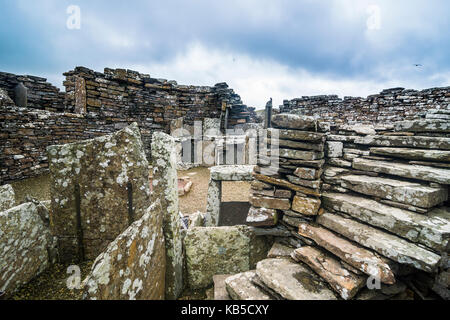 Età del ferro costruito broch di gurness, isole Orcadi Scozia, Regno Unito, Europa Foto Stock