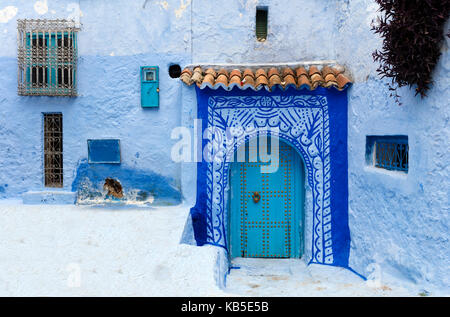 Tipica scena nella città vecchia di chefchaouen (chaouen) (la città blu), Marocco, Africa settentrionale, Africa Foto Stock