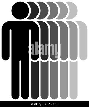 Logotipo in forma di sei persone in piedi con le mani verso il basso dipinto in sfumature di colore nero in modo semplice e rapido recolorable elemento grafico Illustrazione Vettoriale
