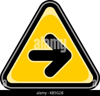 Utilizzare in tutti i vostri disegni. rapido e facile recolorable illustrazione vettoriale. giallo e nero adesivo triangolare con la freccia a destra segno. Pericolo di triangolo Illustrazione Vettoriale