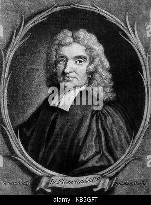 John FLAMSTEED (1646-1719) astronomo inglese e primo Astronomo reale in un'incisione del 1702 Foto Stock