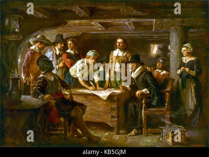 MAYFLOWER COMPACT 1620. La pittura di Jean Leon Ferris in 1899 Foto Stock