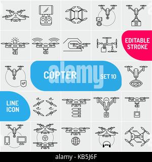 Flying copter le icone della linea. set universale di fuco icone. può utilizzare per il web e applicazioni mobili. illustrazione vettoriale Illustrazione Vettoriale
