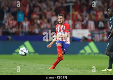 Madrid, Spagna. 27Sep, 2017. koke (atletico) calcio/calcetto : uefa champions league mtchday 2 gruppo c match tra il Club Atletico de Madrid 1-2 Chelsea fc al Estadio metropolitano di Madrid in Spagna . credito: mutsu kawamori/aflo/alamy live news Foto Stock