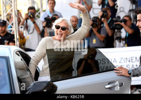 Glenn Close è visto arrivare al Maria Cristina Hotel durante il 65 ° San Sebastian International Film Festival il 28 settembre 2017 a San Sebastian, Spagna. Foto Stock