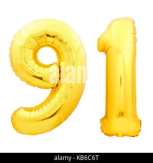 Numero aureo 91 novanta quella fatta di palloncino gonfiabile Foto Stock