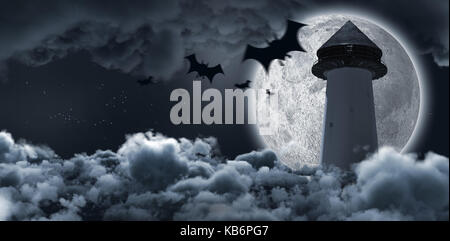Immagine digitale di silhouette bat contro la struttura verso l'alto il cloud nascondendo la luna Foto Stock