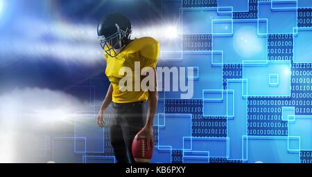 Composito Digitale del giocatore di football americano con la transizione della tecnologia Foto Stock