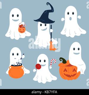 Set di fantasmi del vettore per il design di Halloween. Illustrazione Vettoriale