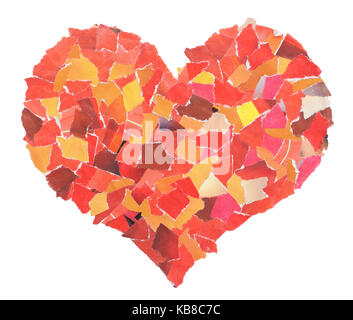 Cuore di fette di una carta di colore rosso isolato su bianco. il giorno di san valentino Foto Stock