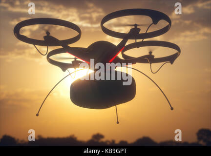 3D'illustrazione. Immagine concettuale della consegna del pacchetto da fuco. Drone (UAV) utilizzate per il trasporto di pacchetti. Foto Stock