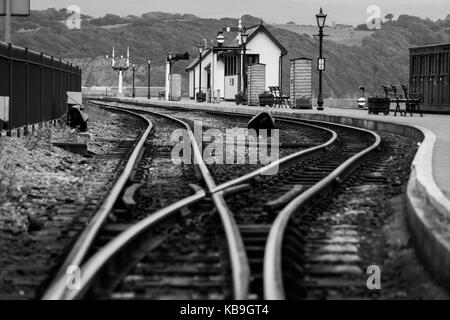 Ffestiniog binari ferroviari. Foto Stock