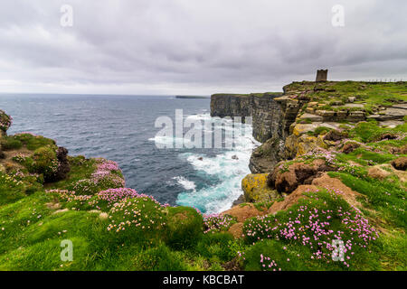 In alto sopra le scogliere, il kitchener memorial, isole Orcadi Scozia, Regno Unito, Europa Foto Stock