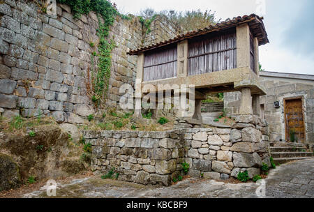 Horreo, tipico spagnolo granaio di vintage street Foto Stock