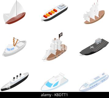 Sea ship icon set, stile isometrico Illustrazione Vettoriale