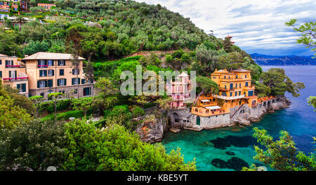 Bellissima portofino village,Liguria,l'Italia. Foto Stock