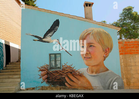 Festival dei murales e dell'arte rurale a Penelles, Lleida, Catalogna, Spagna. Foto Stock