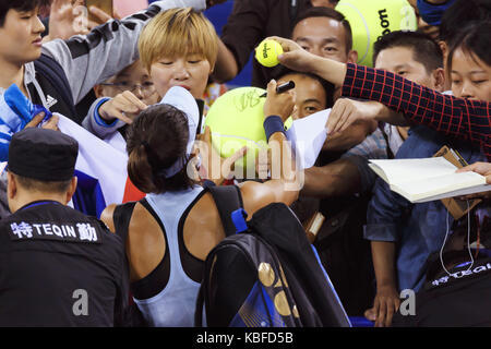 Wuhan, Wuhan, Cina. 29Sep, 2017. francese giocatore di tennis professionista caroline garcia sconfigge il greco giocatore di tennis maria sakkari 2-0 alla semi-finale del wta wuhan aprire a Wuhan, Cina centrale della provincia di Hubei. Credito: sipa asia/zuma filo/alamy live news Foto Stock