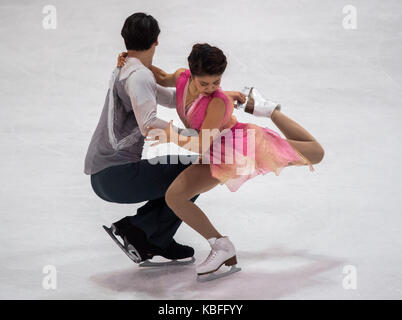 Oberstdorf, Germania. Trentesimo Sep, 2017. kana muramoto e Chris reed dal Giappone in azione durante la danza su ghiaccio la concorrenza della serie Challenger nebelhorn trophy a Oberstdorf in Germania, 30 settembre 2017. Credito: Pietro kneffel/dpa/alamy live news Foto Stock