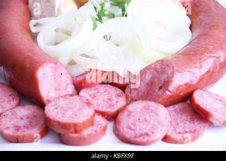 Salsicce, salsiccia per pizza, cipolle, São Paulo, Brasile. Foto Stock